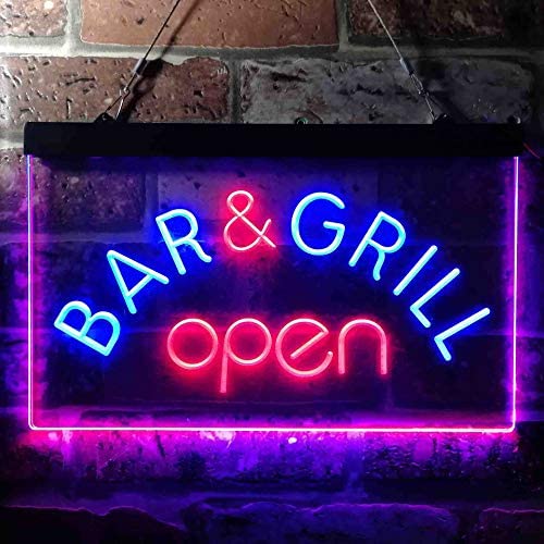 Bar & Grill Restaurant Open Dual LED Neon Light Sign